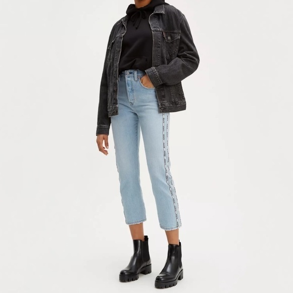 Levi Premium 501 Original Sport Stripe Cropped Jeans. Blue Size 27 #785 - Picture 1 of 12